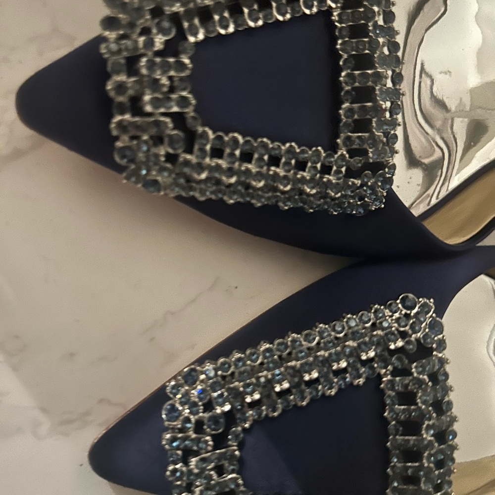 Badgley Mischka Navy Embellished Slingback Heels - Picture 3 of 11